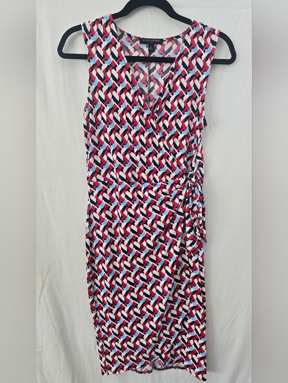 Banana Republic Geometric Faux Wrap Dress Red Black White Size XS